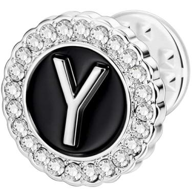 Imagem de HAWSON Alfinetes de lapela com inicial A-Z, alfinetes de gravata personalizados de ouro/prata 18K para ternos, gravatas, chapéus, homens e mulheres, Latão, Sem Pedra Preciosa