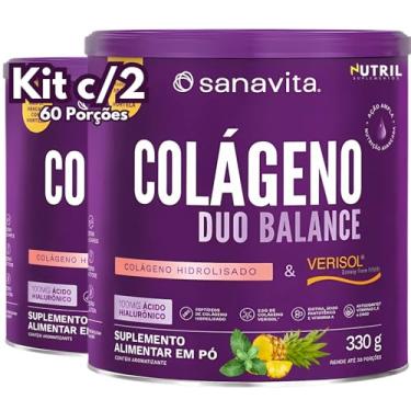Imagem de Kit 2X Colágeno Duo Balance em pó (Verisol e Ácido Hialurônico Hyaluronic + Hidrolisado) Sanavita (Kit 2x Abacaxi com Hortelã)