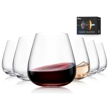 Imagem de LUNA & MANTHA Conjunto de 6 taças de vinho sem haste de 411 g, taças de cristal sopradas à mão premium para uso diário e dias especiais, presentes perfeitos para homens e mulheres