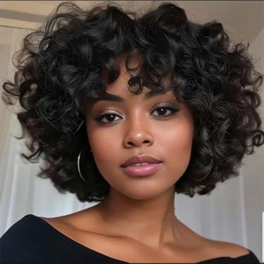 Imagem de LIBERHEART Perucas de cabelo humano encaracolado curto para mulheres negras afro encaracolado curto corte Pixie peruca cacheada Bob peruca de cabelo humano sem cola, cabelo humano solto encaracolado