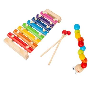Imagem de Kokiya Xilofone de escala 8, instrumento de percussão para bebês, com brinquedo giratório, brinquedo musical, xilofone de madeira para crianças e adultos