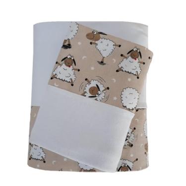 Imagem de Jogo de Lençol Mini Cama 3 Peças Malha 100% Algodão Ovelha Bege Malha Branca Arrumadinho