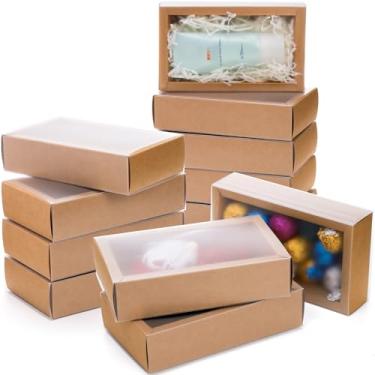 Imagem de Kingrol Pacote com 40 caixas de gaveta de papel kraft com janela, 16,75 x 10 x 1,5 polegadas, caixa de embalagem pequena para padaria, sabonete, lembrancinhas de festa