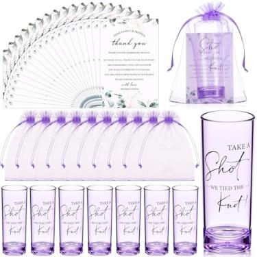Imagem de Sliner Conjunto de 50 lembrancinhas de casamento para convidados a granel de 60 g Acrílico Take a Shot We Tied the Knot Shot Glasses com cartões de agradecimento Sacos de organza para presentes de