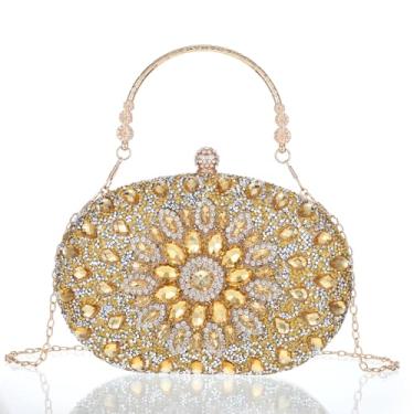Imagem de Bolsa clutch noturna de strass, bolsa clutch de pulso brilhante dourada com corrente destacável, bolsa feminina de diamante de cristal para casamento, festa, baile, encontro noturno