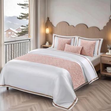 Imagem de Cachecol de cama de hotel moderno colcha decorativa geométrica dupla face disponível protetor de cama sem desbotamento toalha de cama para cama de solteiro queen king size - rosa ||apenas 2 fronhas 50