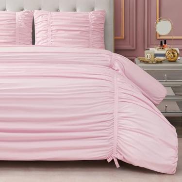 Imagem de Juicy Couture Conjunto de edredom casal/queen franzido com fita franzida, conjunto de cama rosa Marshmellow