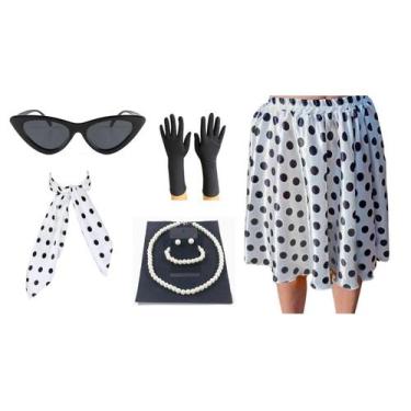 Imagem de Fantasia Anos 50 60 Lenço Pulseira Oculos Colar Luva Saia - MC PRESENT