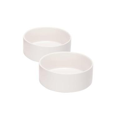 Imagem de SPUNKYJUNKY Tigela de cerâmica para cães e gatos de 382 g, tigela de água para comida moderna e pesada para substituição branca (pacote com 2)