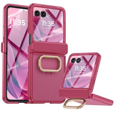 Imagem de HAOMRIYL Capa à prova de choque para Motorola Razr 60 Ultra/60, capa de proteção de lente de câmera, suporte de anel giratório, capa de dobradiça, rosa, 60 Ultra
