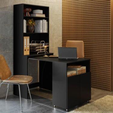 Imagem de Mesa Com Estante Escritório Veneza Preto - CASA H