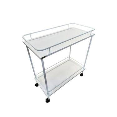 Imagem de Mesa Auxiliar Hospitalar Com 2 Prateleiras Rodízios e Varanda Esmaltad