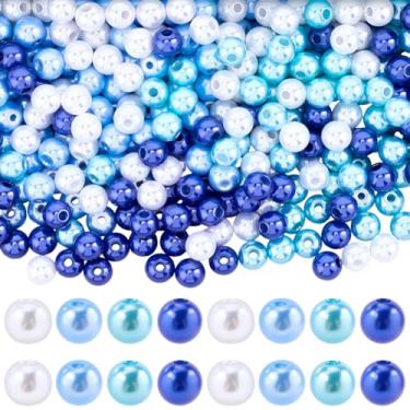 Imagem de SOFPLATE 1200 peças, 4 estilos, contas de pérolas azuis, 6 mm, contas de plástico, pequenas bolas redondas coloridas de inverno, espaçadores lisos, acessórios para fazer joias, pulseiras, colares