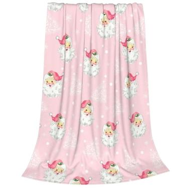 Imagem de Cobertores de Papai Noel de Natal, cobertor de flanela macio antiborboto de árvore de Natal, cobertor rosa leve decorativo de floco de neve de inverno, cobertor de lã de sofá 76 x 101 cm