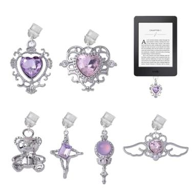 Imagem de Bolkine 6 peças de pingentes para Kindle, acessórios de plugue de poeira compatíveis com E-Reader e portas de carregamento tipo C/USB C de telefone, presente de decoração de estrela de prata para