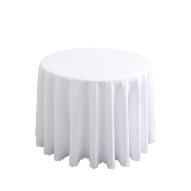 Imagem de Toalha de mesa redonda para decoração de casamento, poliéster, cor lisa, eventos de hotel, sala de reunião, jantar, festa de aniversário, feriados, branca, 220 cm, redonda