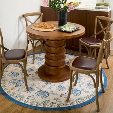 Imagem de jinchan Tapete redondo floral de 1,8 m para sala de jantar, lavável, tapete de sala de estar, design vintage romântico, antiderrapante, para uso interno, leve e discreto para quarto, varanda, pátio