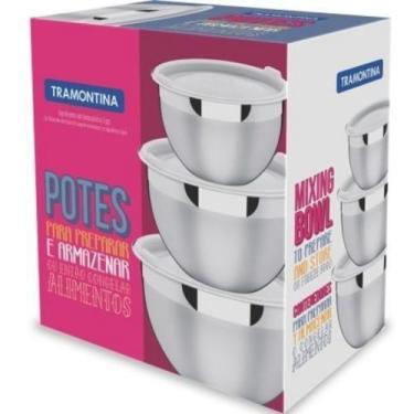 Imagem de Jogo De Potes 3 Peças Inox Com Tampa 64220710 Tramontina, Prata e Bran