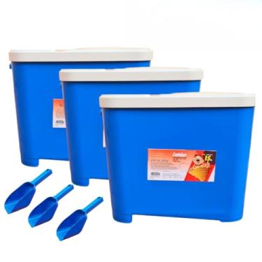 Imagem de Porta Ração 15 kg kit Para Armazenar Ração de Cachorro e Gato Furação Pet(KIT 3 AZUL)