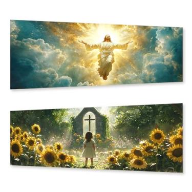 Imagem de Zariocy Pacote com 2 kits de arte de diamante grandes para adultos Jesus e religião, arte de pintura de diamante DIY redondo Deus broca completa diamante bordado pinturas artísticas artesanato para