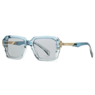 Imagem de VFDHN Óculos de sol masculino retrô com armação gradiente, cor sólida, UV400, para áreas externas, clássico, casual, punk (C6 azul claro)