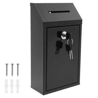 Imagem de Caixa de doação SAFESafe Caixa de Sugestão de Metal Multiuso com Trava de Slot Prática e Chave Caixa de Correio Preta Externa Montada na Parede para Escritório Doméstico Exterior e Negócios