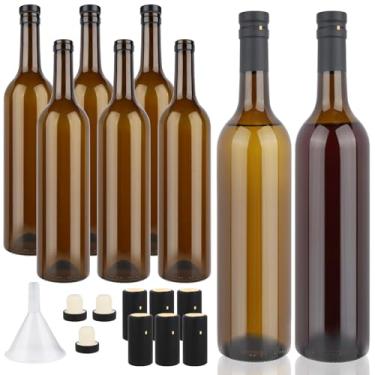 Imagem de GUANENA Pacote com 8 garrafas de vidro âmbar escuro de 750 ml com tampas de cortiça e cápsulas de PVC retrátil, garrafas de vinho vazias para cerveja caseira com funil para vinho espumante, suco