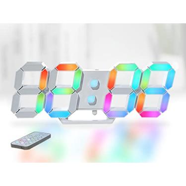 Imagem de KOSUMOSU Relógio de parede neon digital 3D LED relógio de mesa grande relógio RGB 24.6 cm relógio despertador para quarto sala de estar, controle remoto, intensidade de brilho, data, temperatura