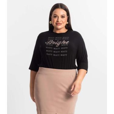 Imagem de Blusa Feminina Plus Size Manga 3/4 Secret Glam Preto, Plus G2, Preto