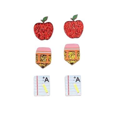 Imagem de Brincos de professor com tema escolar brilhante ABC paleta de tinta lápis lápis conjunto de brincos de pino de giz de cera de formatura presentes de volta às aulas joias de agradecimento do dia dos