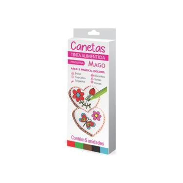 Imagem de Caneta Tinta Alimentícia Ponta Fina 5 Uni Recarregável Mago