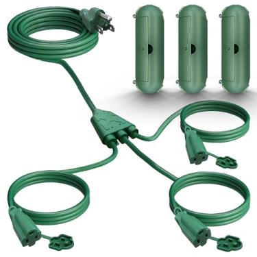 Imagem de Banord Cabo de extensão de 1 a 3 divisores, máximo de 28 pés de ponta a ponta (1,4 m no total), com 3 capas à prova de intempéries para ambientes internos e externos, fio SJTW à prova de intempéries