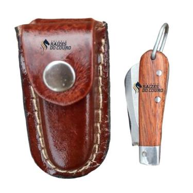 Imagem de Conjunto Mini Bainha Em Couro E Mini Canivete Aço Niquelado Oferta - R
