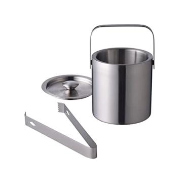 Imagem de Balde de gelo para festas Balde de gelo portátil de aço inoxidável de parede dupla 1,3L com pinça - Baldes de gelo para festas, recipiente de gelo externo e interno balde de vinho