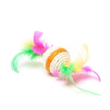 Imagem de Brinquedo Para Gatos Bolinha de Sisal com Penas Napi Cores Sortidas