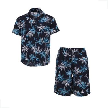 Imagem de Conjunto Infantil Floral Social Coqueiro Havaiana - Ziby Kids, Azul, 0