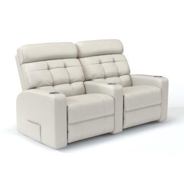 Imagem de Sofá 2 Lugares Reclinável Elétrico Massagem em Couro Bovino Linha Cinema Damie (Off White)