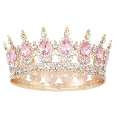 Imagem de WOVOWOVO Coroa de rainha rosa para mulheres, coroa de princesa, tiara de aniversário para meninas, coroa de casamento com strass, acessórios de cabelo para noiva, fantasia de Halloween, presentes de