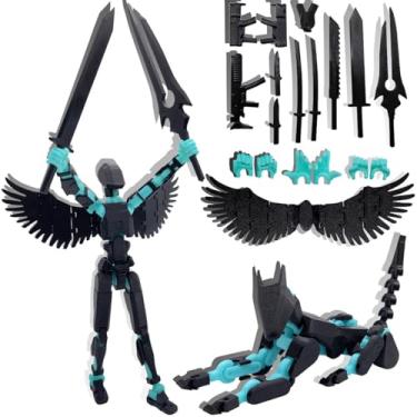 Imagem de masijssa Conjunto de bonecos de ação T13 (montagem concluída) boneco robô 13 Titan 13 impresso em 3D Robo multiarticulado com articulação completa (boneco azul preto + cachorro)