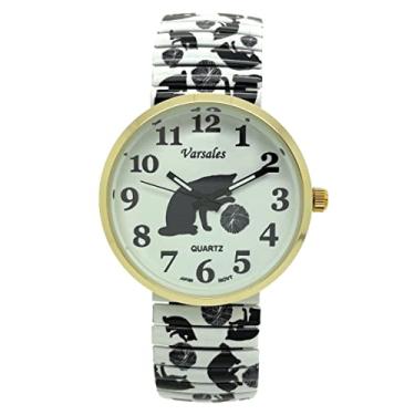 Imagem de Varsales Relógio feminino inovador animal gatinho gato elegante elástico elástico analógico quartzo moda relógio, Gato 24, Moderno