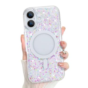 Imagem de Bonoma Capa de telefone 2025 com glitter brilhante nas costas, suporte magnético para MagSafe à prova de choque, cristal e proteção de alta qualidade para meninas e mulheres - Glitter brilhante