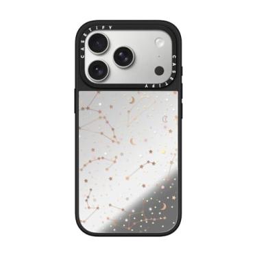 Imagem de CASETiFY Capa espelhada para iPhone 17 Pro [refletiva/compatível com Magsafe/1,5 m. 1X proteção contra quedas de grau militar] - Padrão espacial em fundo transparente - Prata em preto