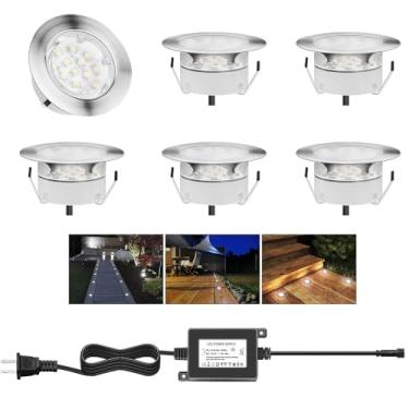 Imagem de YZGWZLD Kits de luzes LED embutidas, pacote com 6 Φ2,36, luz branca fria à prova d'água, iluminação de escada de LED embutida de baixa tensão para jardim, quintal, caminho, porão