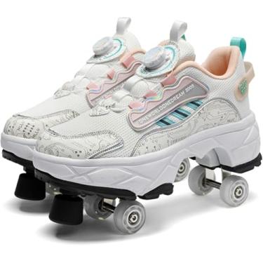 Imagem de Sapatos De Caminhada Automáticos Sapatos De Polia Invisível Patins Sapatos De Rolo Masculino E Feminino De Duas Fileiras Deformam Sapatos De Patinação De Roda Adulto Infantil