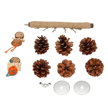 Imagem de Poleiro de Papagaio de Madeira, Pinhas de Papagaio Suporte de Brinquedo Ferramenta de Moagem Pata Bolas de Vime Corda de Cânhamo Tecelagem Poleiro de Papagaio de Madeira para Pequenos Pássaros (L)
