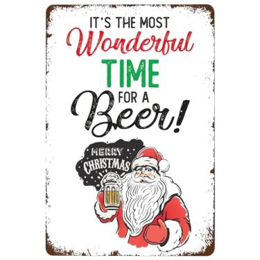 Imagem de ETTIBETRENDY É O Momento Mais Maravilhoso para Uma Placa de Lata de Metal de Cerveja, Papai Noel com Placa de Lata de Metal de Cerveja, Placa de Cerveja Vintage de Papai Noel Pendurada Na Parede Para
