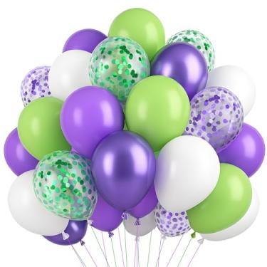 Imagem de Roxo verde e branco com balões de látex de confetes, pacote com 60