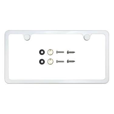 Imagem de T304 Moldura de placa de licença fina de aço inoxidável com dois furos – Acabamento polido espelhado 8K, resistente à ferrugem, design fino, ajuste universal, inclui tampas de parafuso, arruelas e