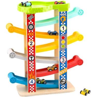 Imagem de Brinquedo de madeira da rampa do carro do piloto, brinquedo da pista d