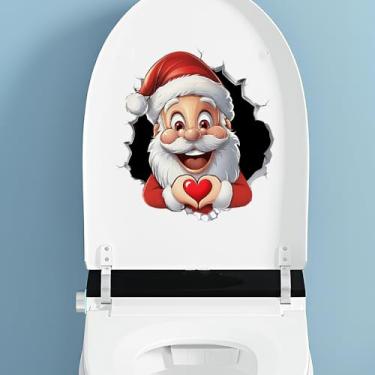 Imagem de Adesivo de cobertura de vaso sanitário de Natal Papai Noel, adesivo removível de tampa de vaso sanitário, adesivos de porta de parede de banheiro de Natal (coração médio)